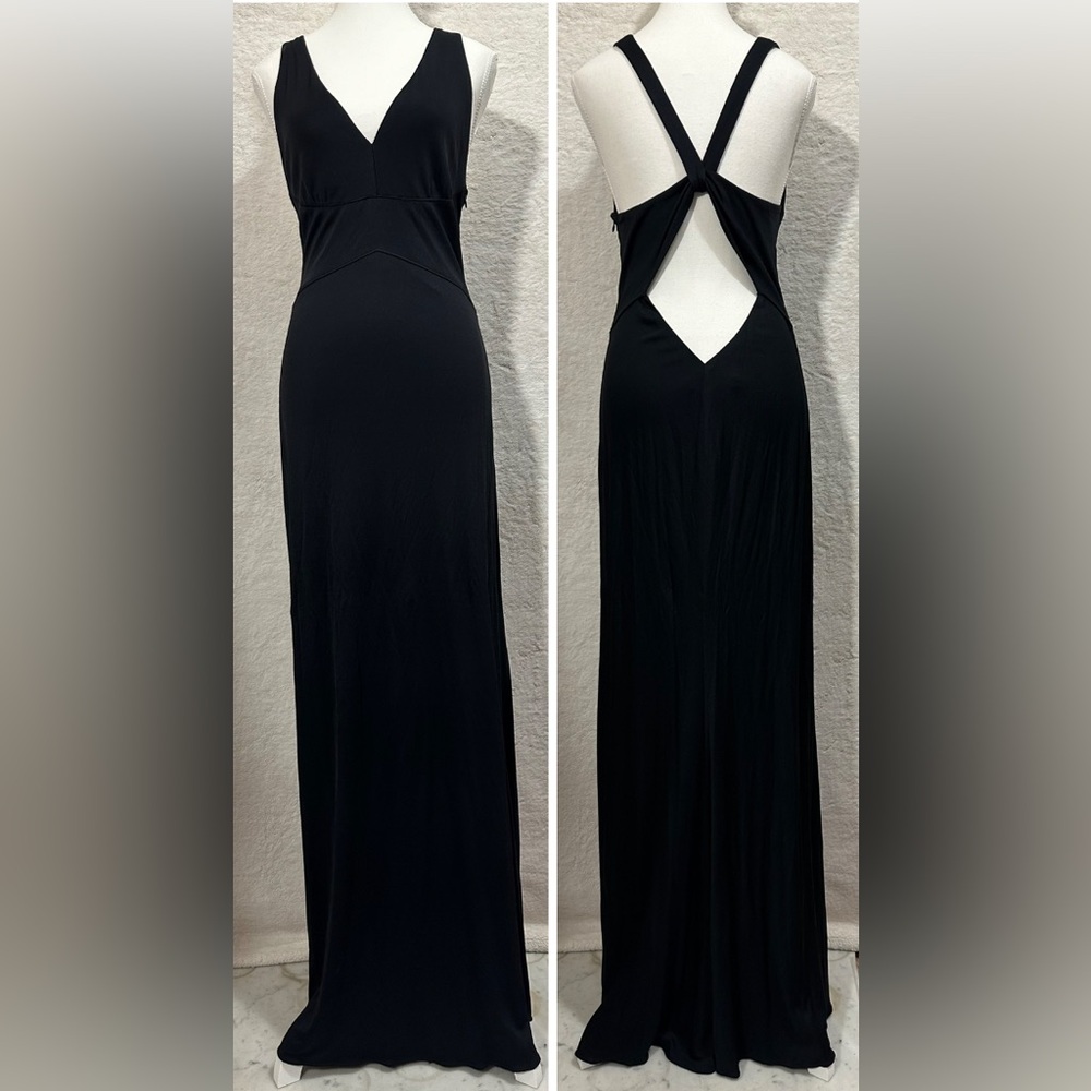 Ralph Lauren Collection black formal long gown open back floor length sleeveless